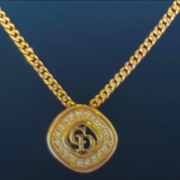 Christian Dior NecklaceMetal, Rhinestone gold Women / with tag and box/ Gorgeous - Picture 1 of 6